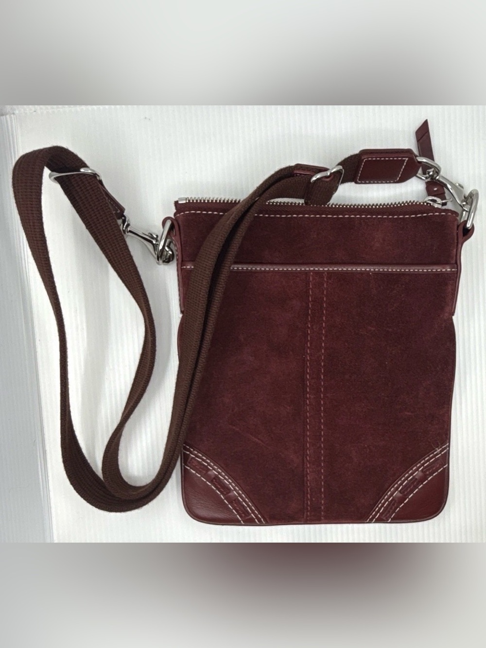 Women's Suede Crossbody Bag in Deep Burgundy